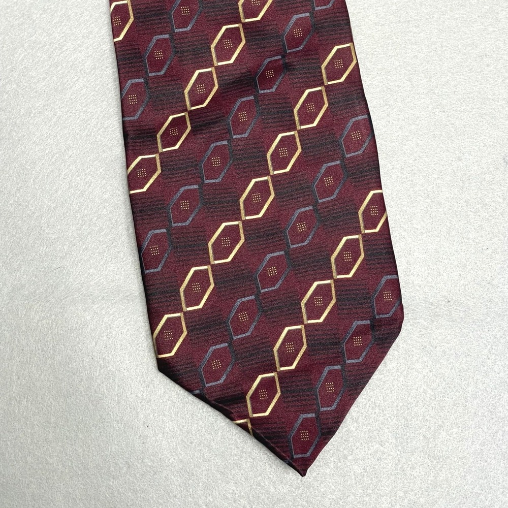 Dimoggio Gold Necktie Mens One Size Burgundy Geometric Silk Handmade Tie